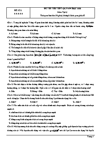 Đề thi thử THPT Quốc gia môn Vật lí - Đề số 3 - Năm học 2020 (Có đáp án)