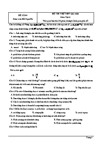 Đề thi thử THPT Quốc gia môn Vật lí - Đề số 4 - Năm học 2020 - Đỗ Ngọc Hà (Có đáp án)