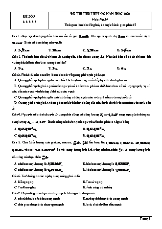 Đề thi thử THPT Quốc gia môn Vật lí - Đề số 5 - Năm học 2020 (Có đáp án)