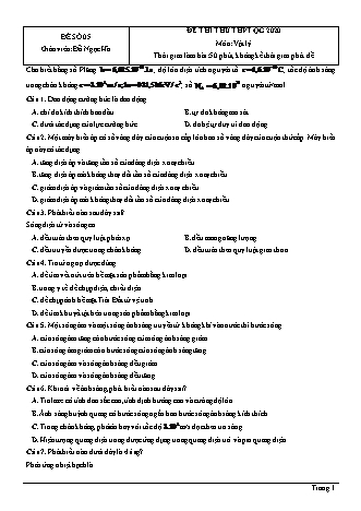 Đề thi thử THPT Quốc gia môn Vật lí - Đề số 5 - Năm học 2020 - Đỗ Ngọc Hà (Có đáp án)