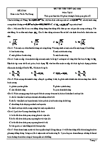 Đề thi thử THPT Quốc gia môn Vật lí - Đề số 6 - Năm học 2020 - Thiều Thị Dung (Có đáp án)