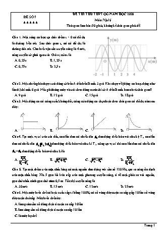 Đề thi thử THPT Quốc gia môn Vật lí - Đề số 7 - Năm học 2020 (Có đáp án)