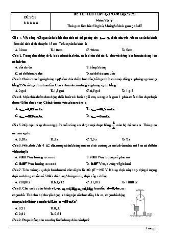 Đề thi thử THPT Quốc gia môn Vật lí - Đề số 8 - Năm học 2020 (Có đáp án)