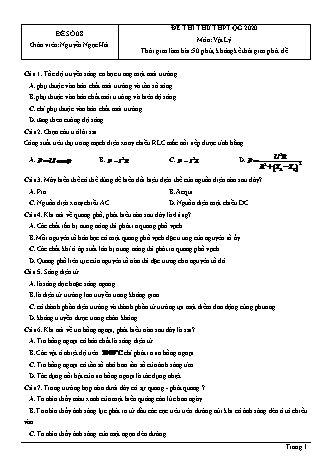 Đề thi thử THPT Quốc gia môn Vật lí - Đề số 8 - Năm học 2020 - Nguyễn Ngọc Hải (Có đáp án)