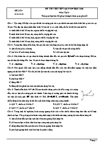 Đề thi thử THPT Quốc gia môn Vật lí - Đề số 9 - Năm học 2020 (Có đáp án)