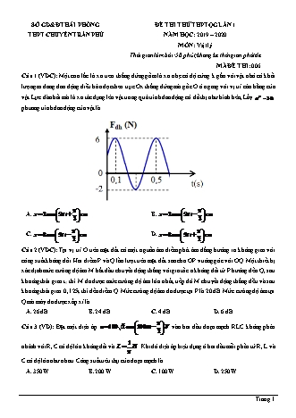 Đề thi thử THPT Quốc gia môn Vật lí - Lần 1 - Mã đề: 006 - Năm học 2019-2020 - Trường THPT chuyên Trần Phú (Có đáp án)