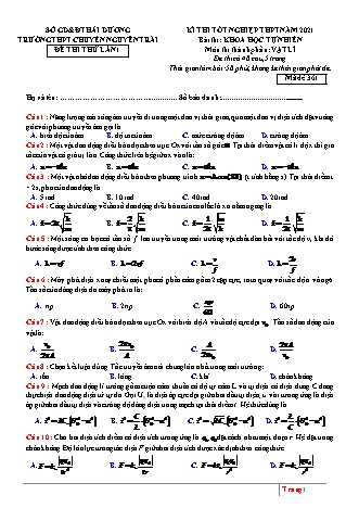 Đề thi thử THPT Quốc gia môn Vật lí - Lần 1 - Mã đề: 361 - Năm học 2020-2021 - Trường THPT chuyên Nguyễn Trãi (Có đáp án)