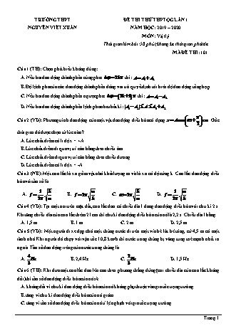Đề thi thử THPT Quốc gia môn Vật lí - Mã đề: 101 - Năm học 2019-2020 - Trường THPT Nguyễn Viết Xuân (Có đáp án)
