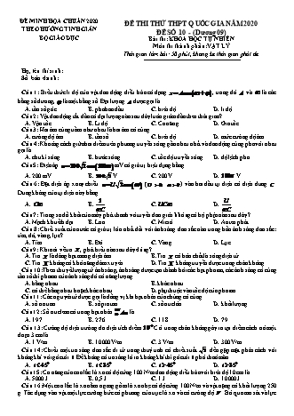 Đề thi thử THPT Quốc gia theo hướng tinh giản Khoa học tự nhiên - Phần: Vật lí - Lần 1 - Đề số 9 - Năm học 2020 (Có đáp án)