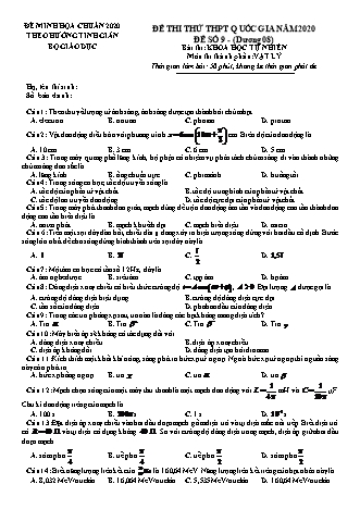 Đề thi thử THPT Quốc gia theo hướng tinh giản Khoa học tự nhiên - Phần: Vật lí - Lần 1 - Đề số 8 - Năm học 2020 (Có đáp án)