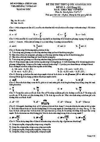 Đề thi thử THPT Quốc gia theo hướng tinh giản Khoa học tự nhiên - Phần: Vật lí - Lần 1 - Mã đề: 08 - Năm học 2020 (Có đáp án)
