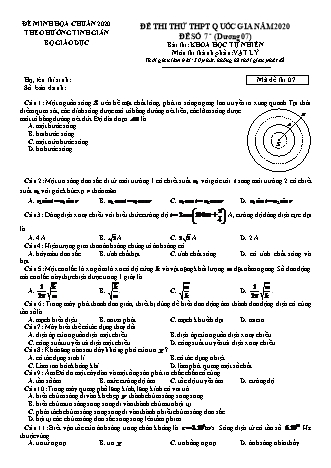 Đề thi thử THPT Quốc gia theo hướng tinh giản Khoa học tự nhiên - Phần: Vật lí - Lần 1 - Đề số 7 - Năm học 2020 (Có đáp án)