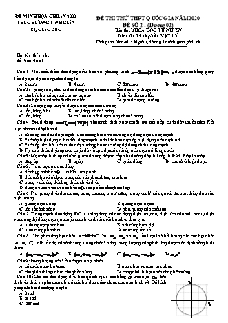 Đề thi thử THPT Quốc gia theo hướng tinh giản Khoa học tự nhiên - Phần: Vật lí - Lần 1 - Đề số 2 - Năm học 2020 (Có đáp án)
