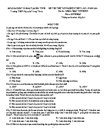 Đề thi thử Tốt nghiệp THPT Khoa học tự nhiên - Phần: Sinh học - Lần 1 - Năm học 2021 - Trường THPT Nguyễn Trung Thiên (Có đáp án)