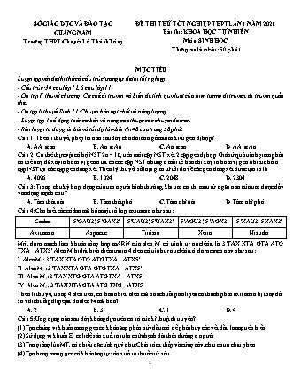 Đề thi thử Tốt nghiệp THPT Khoa học tự nhiên - Phần: Sinh học - Lần 1 - Năm học 2021 - Trường THPT chuyên Lê Thánh Tông (Có đáp án)