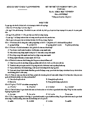 Đề thi thử Tốt nghiệp THPT Khoa học tự nhiên - Phần: Sinh học - Lần 1 - Năm học 2021 - Sở giáo dục và đào tạo Ninh Bình (Có đáp án)