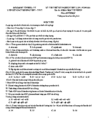 Đề thi thử Tốt nghiệp THPT Khoa học tự nhiên - Phần: Sinh học - Lần 1 - Năm học 2021 - Sở giáo dục và đào tạo Bà Rịa - Vũng Tàu (Có đáp án)