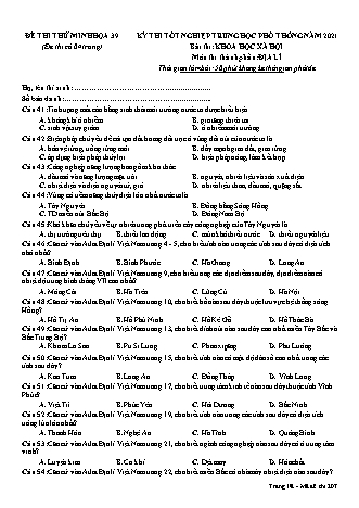 Đề thi thử Tốt nghiệp THPT Khoa học xã hội - Môn: Địa lí - Đề số 39 - Năm học 2021 (Có đáp án)