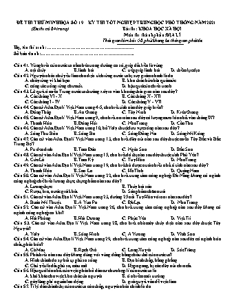 Đề thi thử Tốt nghiệp THPT Khoa học xã hội - Môn: Địa lí - Đề số 19 - Năm học 2021 (Có đáp án)
