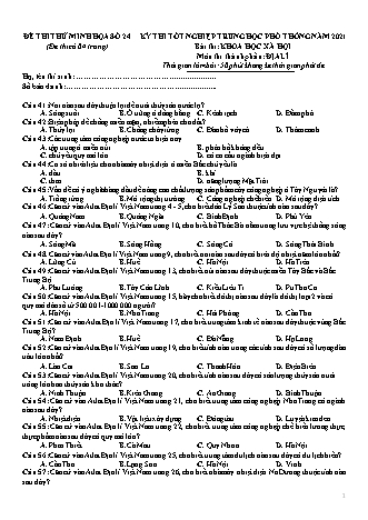 Đề thi thử Tốt nghiệp THPT Khoa học xã hội - Môn: Địa lí - Đề số 24 - Năm học 2021 (Có đáp án)