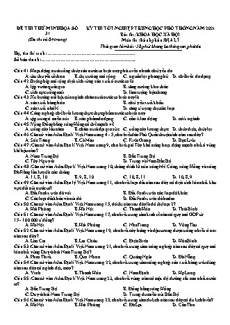 Đề thi thử Tốt nghiệp THPT Khoa học xã hội - Môn: Địa lí - Đề số 31 - Năm học 2021 (Có đáp án)