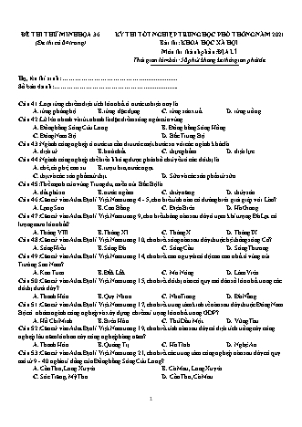 Đề thi thử Tốt nghiệp THPT Khoa học xã hội - Môn: Địa lí - Đề số 36 - Năm học 2021 (Có đáp án)