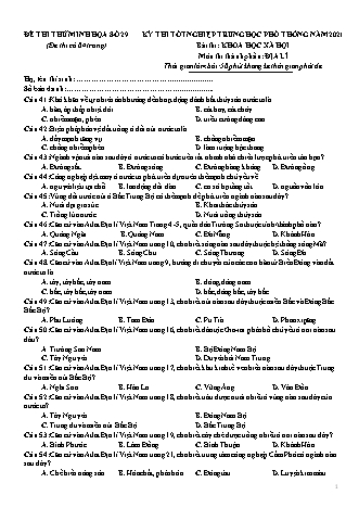 Đề thi thử Tốt nghiệp THPT Khoa học xã hội - Môn: Địa lí - Đề số 29 - Năm học 2021 (Có đáp án)