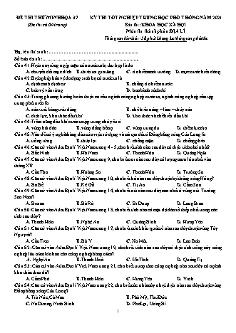 Đề thi thử Tốt nghiệp THPT Khoa học xã hội - Môn: Địa lí - Đề số 37 - Năm học 2021 (Có đáp án)