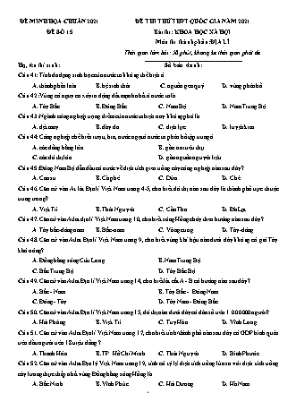 Đề thi thử Tốt nghiệp THPT Khoa học xã hội - Môn: Địa lí - Đề số 15 - Năm học 2021 (Có đáp án)