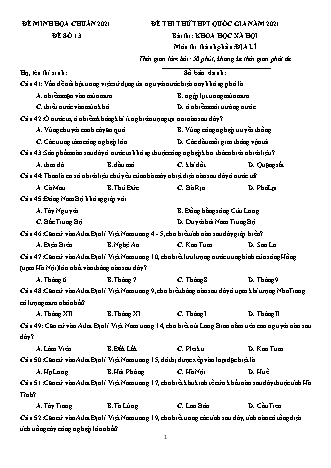 Đề thi thử Tốt nghiệp THPT Khoa học xã hội - Môn: Địa lí - Đề số 13 - Năm học 2021 (Có đáp án)