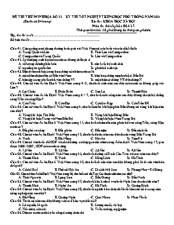 Đề thi thử Tốt nghiệp THPT Khoa học xã hội - Môn: Địa lí - Đề số 22 - Năm học 2021 (Có đáp án)