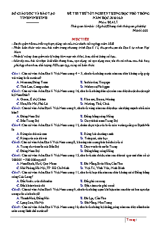 Đề thi thử Tốt nghiệp THPT Khoa học xã hội - Môn: Địa lí - Mã đề: 002 - Năm học 2020-2021 - Sở giáo dục và đào tạo tỉnh Ninh Bình (Có đáp án)