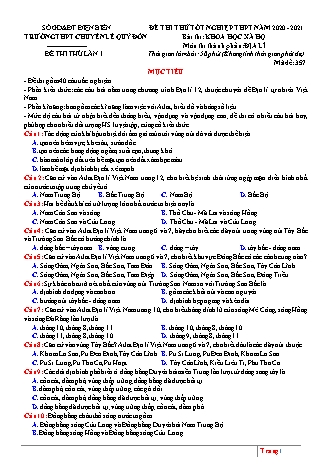 Đề thi thử Tốt nghiệp THPT Khoa học xã hội - Môn: Địa lí - Mã đề: 357 - Năm học 2020-2021 - Trường THPT chuyên Lê quý Đôn (Có đáp án)