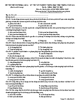 Đề thi thử Tốt nghiệp THPT Khoa học xã hội - Môn: Giáo dục công dân - Đề số 1 - Năm học 2021 (Có đáp án)