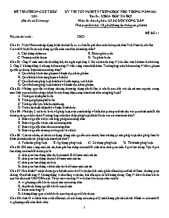 Đề thi thử Tốt nghiệp THPT Khoa học xã hội - Môn: Giáo dục công dân - Đề số 11 - Năm học 2021 (Có đáp án)