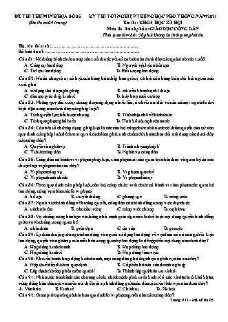 Đề thi thử Tốt nghiệp THPT Khoa học xã hội - Môn: Giáo dục công dân - Đề số 5 - Năm học 2021 (Có đáp án)