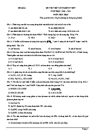 Đề thi thử Tốt nghiệp THPT môn Hóa học - Đề số 1 - Năm học 2020-2021 (Có đáp án)
