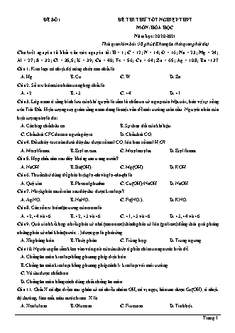 Đề thi thử Tốt nghiệp THPT môn Hóa học - Đề số 1 - Năm học 2020-2021 (Có lời giải chi tiết)