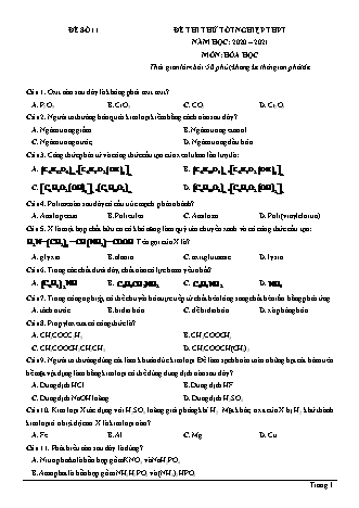 Đề thi thử Tốt nghiệp THPT môn Hóa học - Đề số 11 - Năm học 2020-2021 (Có đáp án)