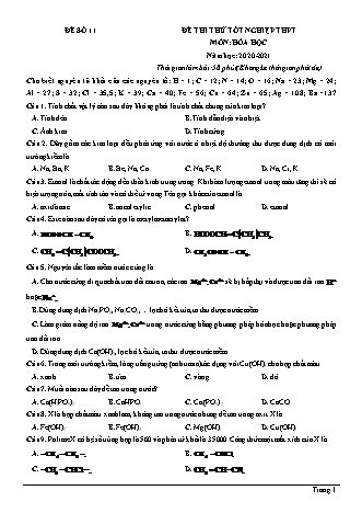 Đề thi thử Tốt nghiệp THPT môn Hóa học - Đề số 11 - Năm học 2020-2021 (Có lời giải chi tiết)