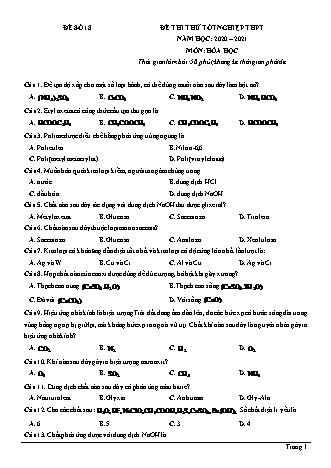 Đề thi thử Tốt nghiệp THPT môn Hóa học - Đề số 18 - Năm học 2020-2021 (Có đáp án)