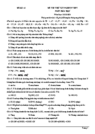 Đề thi thử Tốt nghiệp THPT môn Hóa học - Đề số 18 - Năm học 2020-2021 (Có lời giải chi tiết)