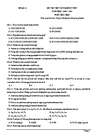 Đề thi thử Tốt nghiệp THPT môn Hóa học - Đề số 19 - Năm học 2020-2021 (Có đáp án)