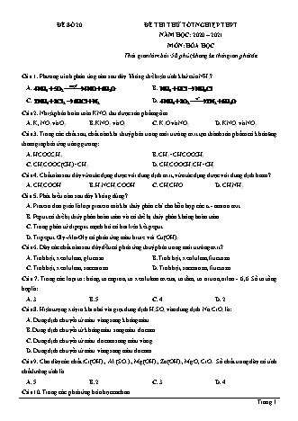 Đề thi thử Tốt nghiệp THPT môn Hóa học - Đề số 20 - Năm học 2020-2021 (Có đáp án)