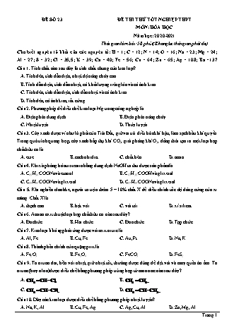 Đề thi thử Tốt nghiệp THPT môn Hóa học - Đề số 23 - Năm học 2020-2021 (Có lời giải chi tiết)