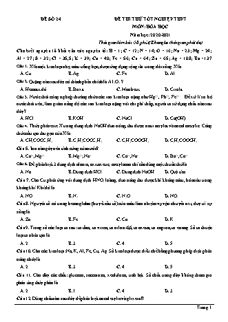 Đề thi thử Tốt nghiệp THPT môn Hóa học - Đề số 24 - Năm học 2020-2021 (Có lời giải chi tiết)