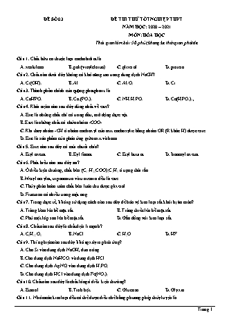 Đề thi thử Tốt nghiệp THPT môn Hóa học - Đề số 3 - Năm học 2020-2021 (Có đáp án)