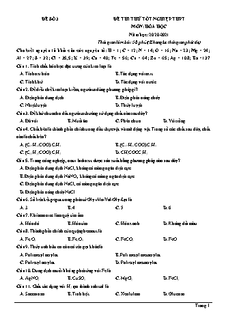 Đề thi thử Tốt nghiệp THPT môn Hóa học - Đề số 3 - Năm học 2020-2021 (Có lời giải chi tiết)