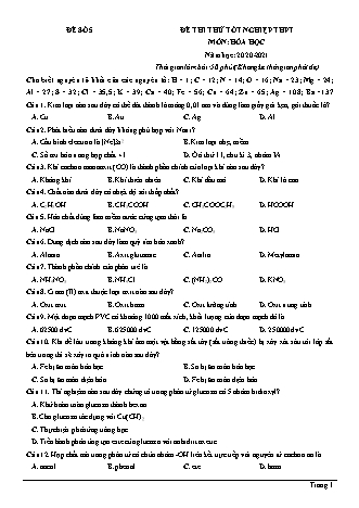 Đề thi thử Tốt nghiệp THPT môn Hóa học - Đề số 5 - Năm học 2020-2021 (Có lời giải chi tiết)