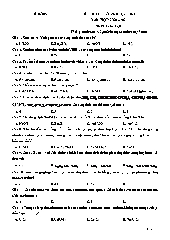 Đề thi thử Tốt nghiệp THPT môn Hóa học - Đề số 5 - Năm học 2020-2021 (Có đáp án)